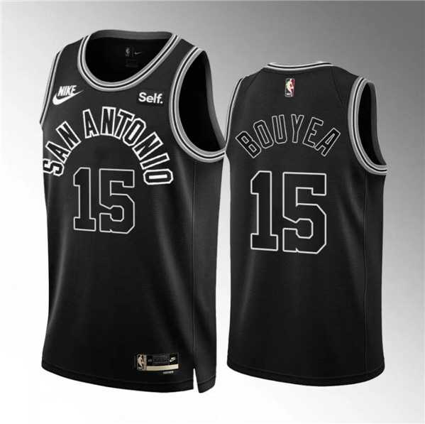 Mens San Antonio Spurs #15 Jamaree Bouyea Black Icon Edition Stitched Basketball Jerseys Dzhi